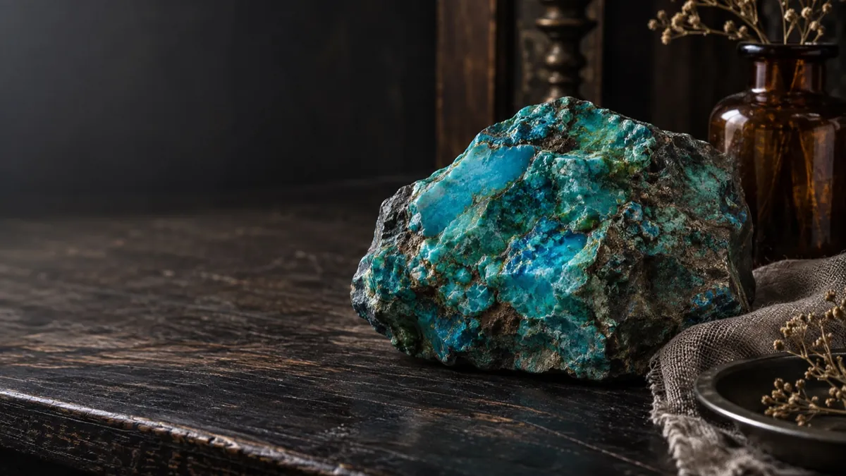 Chrysocolla crystal — photograph of the stone