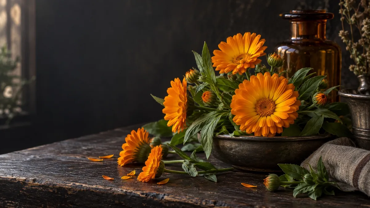 Marigold (Calendula officinalis) — photograph of the herb