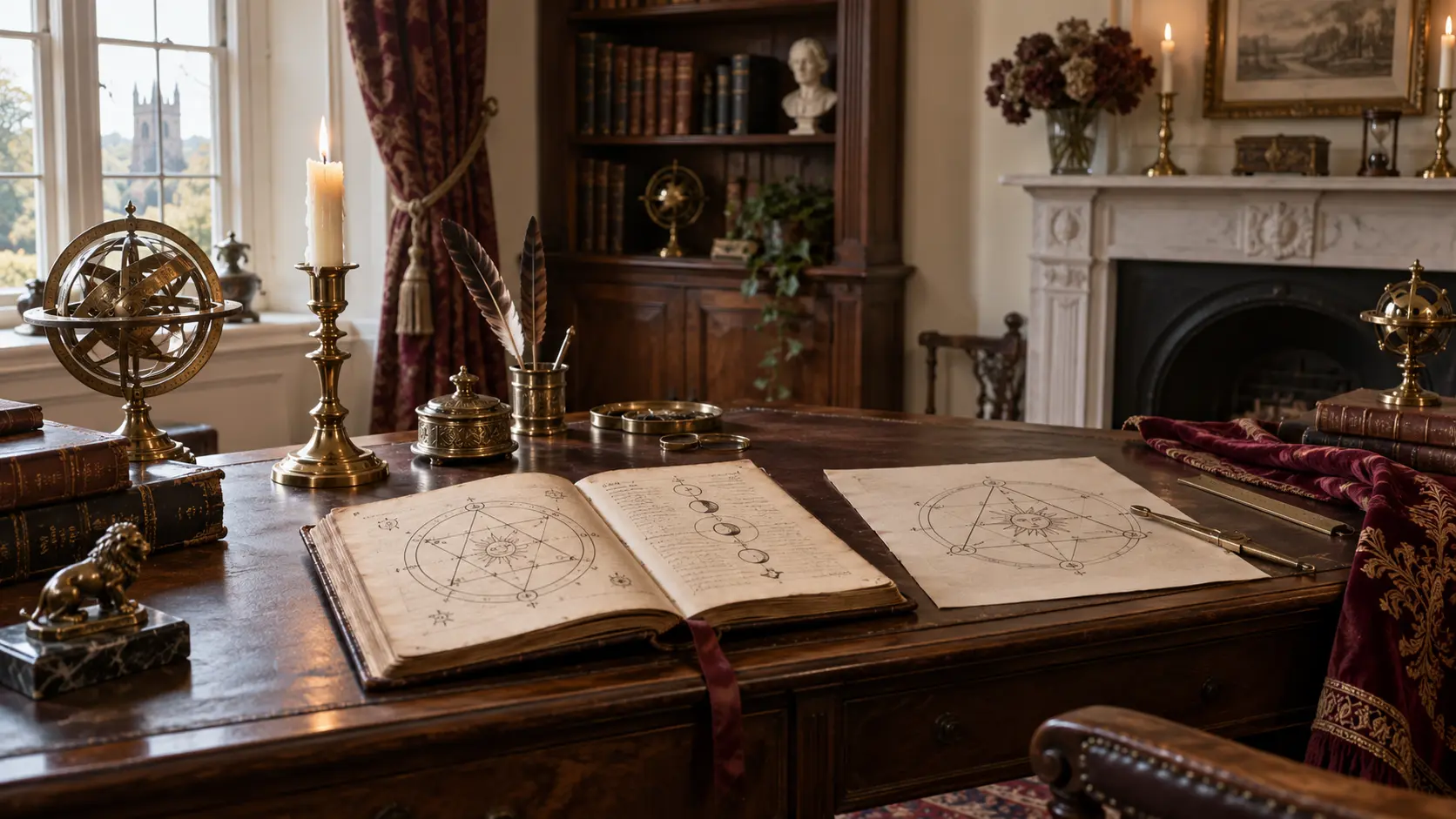 A Victorian ceremonial study with brass instruments and ritual journal