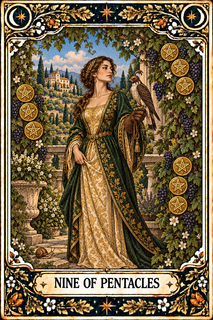 Nine of Pentacles tarot card